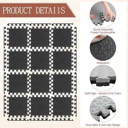 Breling 16 Pcs 0.79 in Thick Gym Flooring Mats, 12 x 12 Inch Interlocking Foam Puzzle Floor Tiles for Home Gym, Extra Thick High-Density EVA Squares Flooring Mats for Yoga Play Workout Garage Kitchen