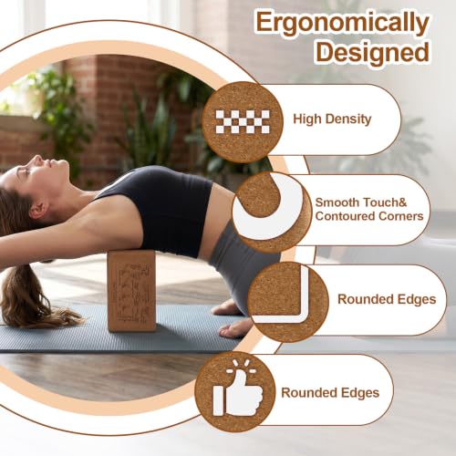2 Pack Cork Yoga Blocks, Yoga Poses Teaching Cork Blocks for Beginners & Experts, Eco-Friendly High Density Non-Slip Fitness Block for Better Support, Balance & Comfort (9 x 6 x 3 Inches)