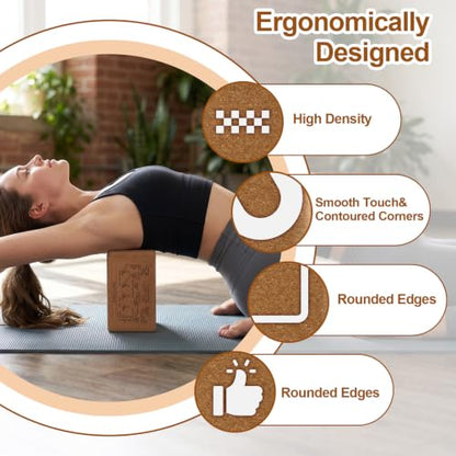 2 Pack Cork Yoga Blocks, Yoga Poses Teaching Cork Blocks for Beginners & Experts, Eco-Friendly High Density Non-Slip Fitness Block for Better Support, Balance & Comfort (9 x 6 x 3 Inches)