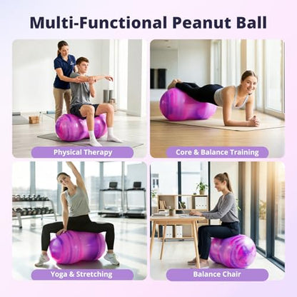 18''/20'' Peanut Ball for Kids & Adults, Anti-Burst Exercise Ball - color: Purple-pink, size: 20''(50cm*100cm)