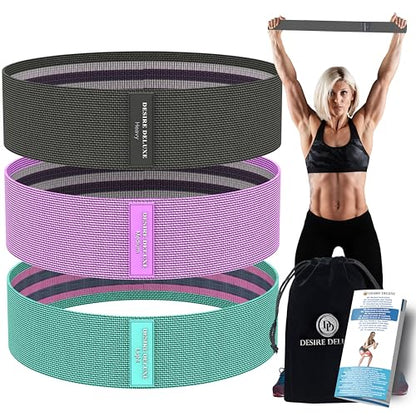Desire Deluxe Premium Resistance Bands Set – Fabric Stretch Bands for Strength Training, Physical Therapy, Pilates & Yoga, Non-Slip Workout Bands for Men & Women (3 Pack) - size: 3 Resistance Levels
