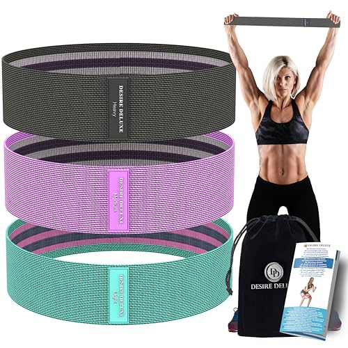 Desire Deluxe Premium Resistance Bands Set – Fabric Stretch Bands for Strength Training, Physical Therapy, Pilates & Yoga, Non-Slip Workout Bands for Men & Women (3 Pack) - size: 3 Resistance Levels (Pack of 2)