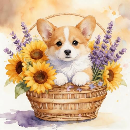 WSLWXSHM Diamond Painting Kits for Adults Dog and Sunflower, Animal Round Full Drill Diamond Art Kits, 5D DIY Paint with Diamonds Crafts for Home Wall Decoration Gifts 12×12Inch - color: Dog K