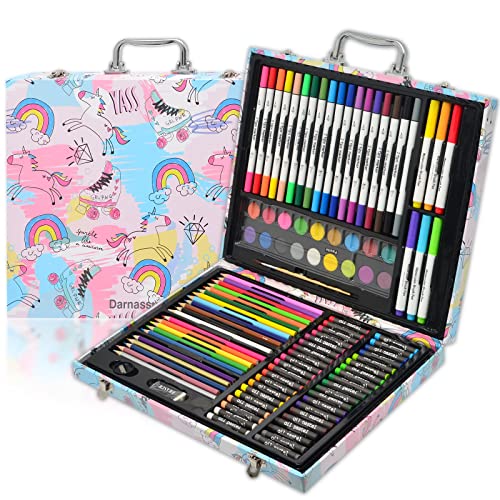 Darnassus 132-Piece Art Set, Deluxe Professional Color Set, Creating Gift Box, Art Set Crafts Drawing Painting Christmas Kit for Kids and Adult, Girls Boys - color: Fairytale Unicorn