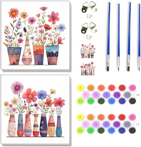 TCDZMYGS 2 Pack Flowers Paint by Numbers Kit for Adults Beginner,Easy Paint by Number Kits with Framed,DIY Acrylic Oil Painting by Numbers for Home Wall Decor 10 x 10 inch - color: 2 pack paint by number-3