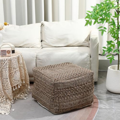 Cabilock Square Pouf Cover Thick Cotton Linen Chair Cushion Cover 15.74 X 15.74 X 10.62 in Indoor Seats Mat Cozy Japanese Style No Filler for Home Seating