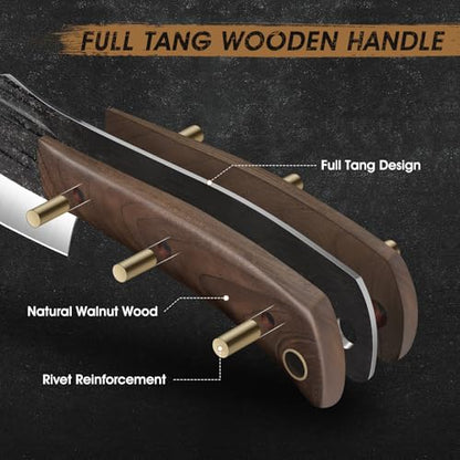 HOSHANHO 8PCS Butcher Kitchen Knife Set, Sharp Magnetic Knife Block Set | Hand Forged High Carbon Stainless Steel Chef Knives Set with Meat Cleaver Knife & Bone Chopper Knives Gift for Men - size: 6"