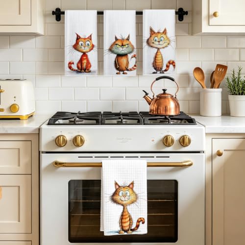 4 Pcs Funny Cat Kitchen Towels, Cute Cats Gifts Reusable Hand Towels-06 - color: Multi 1623