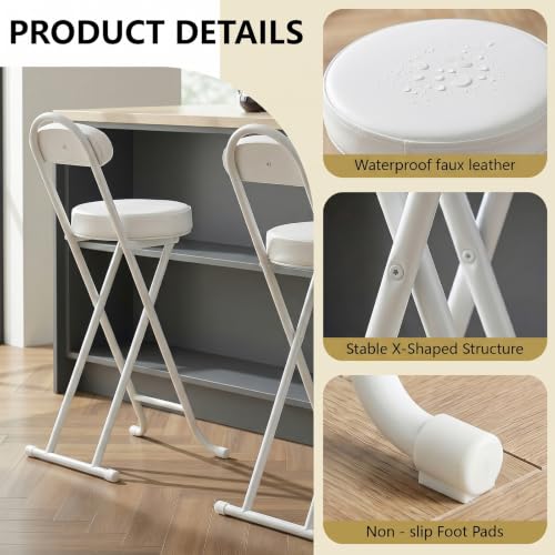 Folding Bar Stool,24" Portable High Counter Foldable Stool Chair - color: White