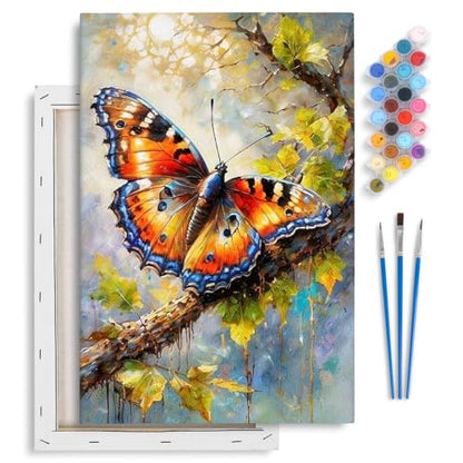 Yezavesu Framed Paint by Numbers Kit for Adults Beginner & Kids Ages 8-12, Butterfly Paint by Numbers with Frame, DIY Number Painting for Adults Butterfly for Home Wall Decor Gift 8X 12 inch | With Frame Canvas 8x12 inch, DIY Acrylic Painting by Numbers B
