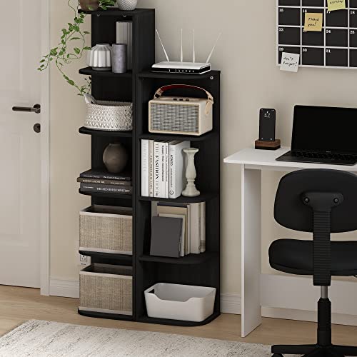 Furinno Pasir 4-Tier Corner Open Shelf Bookcase, Blackwood | 9.3 x 12 x 41.4, Bookshelf, Standing Bookcase, for Organization and Storage, for Living Room, Bedroom, Home Office - color: Blackwood, size: 4-Tier Corner