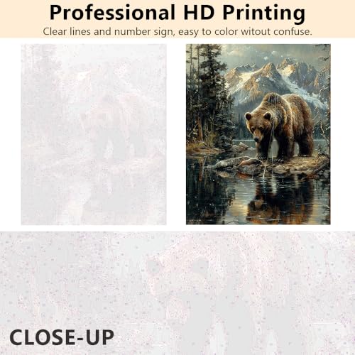 TUMOVO DIY Painting by Numbers for Adults, Bear Paint by Numbers, 16x20 Inch Adults Paint by Number Kits for Beginners on Canvas, Color by Number Art Craft Kits(Framed) - color: Bear(Framed)