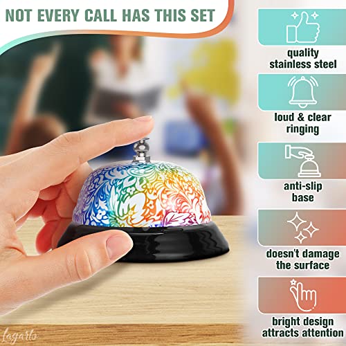 Floral Desk Bell for Teachers, 3.4 in, Stainless Steel, Clear Sound