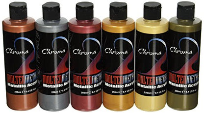 Chroma Molten Metals Acrylic Paint Set, 8.4 oz Bottle, Assorted Color, Set of 6 - 1442894