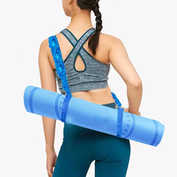 kiido Macrame Yoga Mat Carrying Strap [MAT NOT Included], Hand Woven Multi-Purpose Strap/Carrier - color: Blue