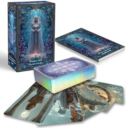 sishui Tarot Cards for Beginners with Guidebook, Winter Still Tarot Deck, 80 Oracle & Tarot Cards, 400 GSM Card Stock with Gilded Edges, Rider-Waite Based for Spiritual Guidance & Self-Discovery - color: Gray