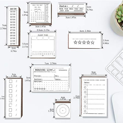 Rancco 18 Pcs Journal Stamps w/Ink Pad, 4 Set Bujo Stamp Calendar Planner Stencil for Journal DIY, to Do List, Tasks, Month Week Dates Organizer, Scrapbooking Craft, Enhance and Simplify Your Planner
