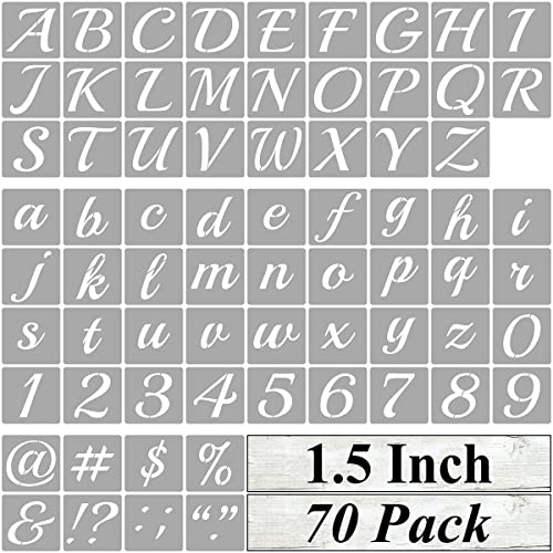 1.5 Inch Alphabet Letter Stencils for Painting - 70 Pack Letter and Number Stencil Templates with Signs for Painting on Wood, Reusable Cursive Letters Stencils for Chalkboard Wood Signs & Wall Art - size: 1.5 Inch