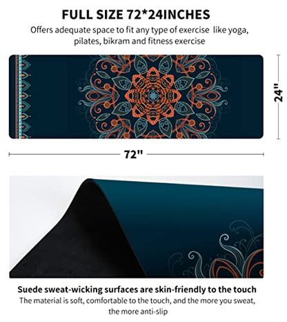 nuveti Printed Travel Yoga Mat 1/16 Inch Thick Non Slip Fitness Workout Mat | with Carrying Bag, Foldable Lightweight Suede & Natural Rubber Yoga Mat for Yoga Pilates and Fitness 72" L x 24" W x 1.5mm - color: ShenHai