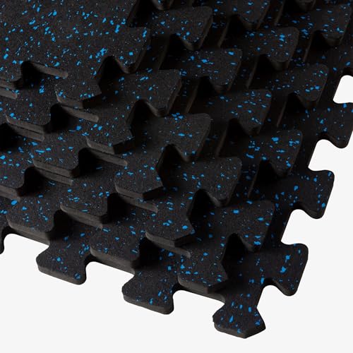 Velotas 3/8-Inch Thick Interlocking Foam Tiles with Rubber Top - Personal Fitness Mat, EVA Foam Puzzle Floor Tiles, for Home Gym Workouts - color: Blue Fleck, style: 72 Square Feet (18 Tiles)