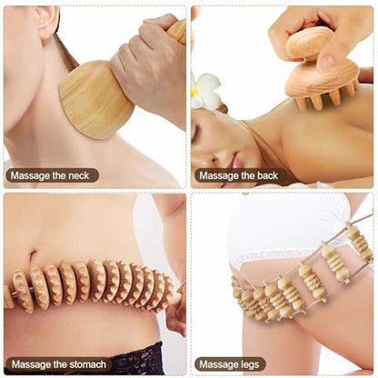 8-in-1 Wood Therapy Massage Tools, Lymphatic Drainage Massager Maderoterapia Kit, Wooden Massager Body Sculpting Tools for Muscle Pain Relief, Anti-Cellulite, Body Contouring and Shaping - color: 8pcs