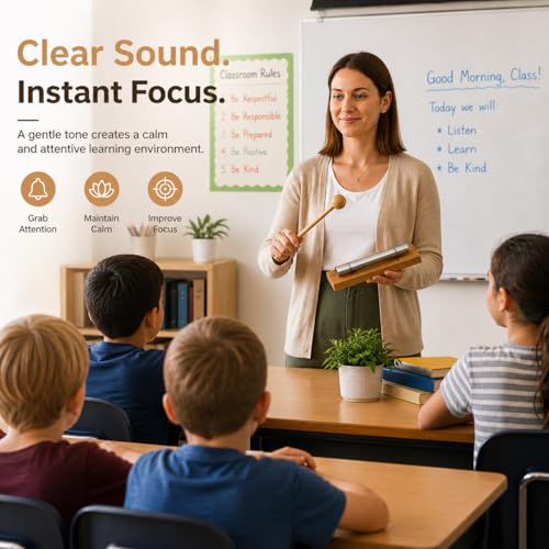 1 Tone Hand Chime Bell for healing, Meditation Chime Bar with Wooden Mallet for Teachers Classroom Management, Mindfulness Bell Percussion Instrument for Yoga, Prayer, Focus and Relaxation