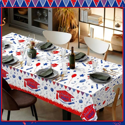 Kinlop 3 Pcs Graduation Tablecloths Class of 2026 Graduation Party Decoration Supplies 51" x 108" Plastic Congrats Grad Table Covers Disposable Graduate Tablecloths(Blue, Red) - color: Blue, Red