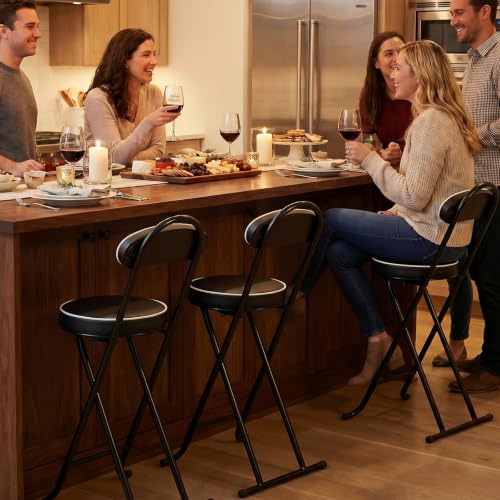 Folding Bar Stool,24" Portable High Counter Foldable Stool Chair - color: Black&white