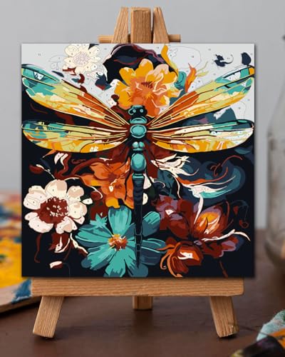 Blissroot Framed Paint by Numbers Kit for Adults Beginner&Kids Ages 8-12, 12x12inch Dragonfly Paint by Numbers with Frame, Large Flower Dragonflies Paint by Number Framed Canvas (Without Easel) - color: BR020F, size: 12"x12"