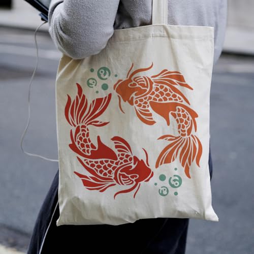 9Pcs Koi Fish Stencils, Animals Reusable Painting Templates | Multi-Size Plastic Craft Stencils, Koi Fish Wall Stencils, DIY Home Decor Templates for Wall Floor Fabric Furniture Glass - style: Koi Fish