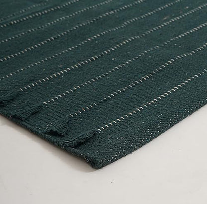Indian Handmade 100% Organic Cotton Yoga Mat, Hand Woven Rug, Yoga Mat For Everyday Fitness at Home Comfortable Foldable Long Mat - color: Green