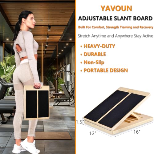 Wooden Slant Board for Calf Stretching and Squats with Adjustable Incline