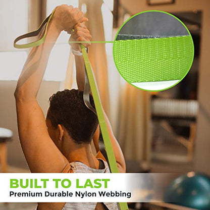 Gradient Fitness Stretching Strap for Physical Therapy, 12 Multi-Loop Stretch Strap 1" W x 8' L, Neoprene Handles, Physical Therapy Equipment, Yoga Straps for Stretching, Leg Stretcher. - color: Green/Grey