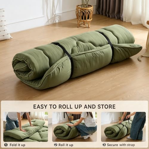 Japanese Floor Mattress,3.5" Thicken Futon Mattress Tatami Mat - color: Green, size: Twin (80”L × 39“W)