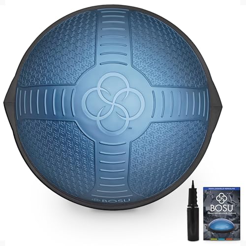 BOSU Nexgen Balance Trainer, Half-Ball Training Equipment, 65 cm Diameter, 300 lb Capacity - Burst-Resistant Stability Exercise Tool w/Non-Slip Base, Includes Hand Pump, Commercial-Grade - color: Blue