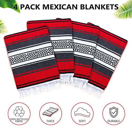 Oudain 4 Pcs Mexican Blankets Bulk Handwoven Mexican Yoga Blanket Towel Colorful Falsa Serape Woven Throw Blanket Boho Beach Blankets for Outdoor Camping Beach Picnic Travel Home(Red) - color: Red