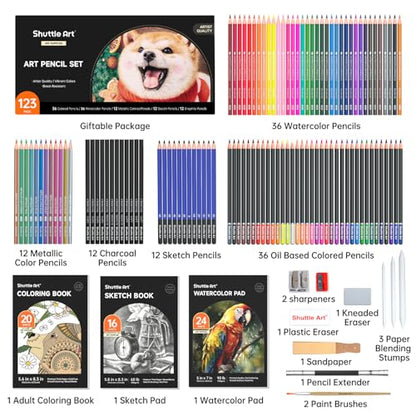 Shuttle Art Professional Drawing Kit, 123 Pieces of Drawing Pencils Set Includes Colouring Pencils, Watercolor, Charcoal, Graphite and Sketch, Ideal for Adults Children Artists