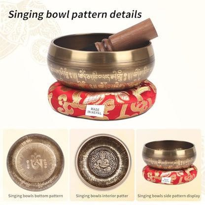 Kmise Tibetan Singing Bowls Set- Handmade in Nepal Meditation Sound Bowls for Yoga, Meditation, Mindfulness, Healing and Chakra Balancing, Stress Relief (5'，Ganesha) - color: 5inch Ganesha