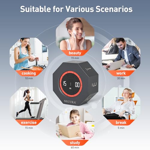 Secura Pomodoro Timer with 1/3/5/10/15/30/60 Min Presets, 3 Level Volume - color: Dark Gray