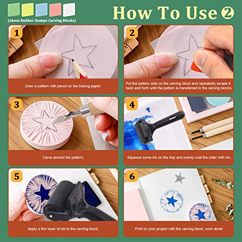 Keadic 14 Pieces Rubber Stamp Carving Blocks Kit with Rubber Carving Blocks, Carving Tools & Grindstone for Creating Artistic Prints, Card Crafting, Printmaking or Other Paper Crafts