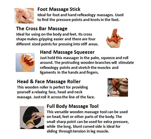 Reflexology Traditional Wooden Thai Massager Tools Full Body Foot Stick Hook Back Spa Face Gua Sha Therapy Trigger Point Massage Tool Relieve Shoulder Pain Wood (Set of 5 Full Body Massage)