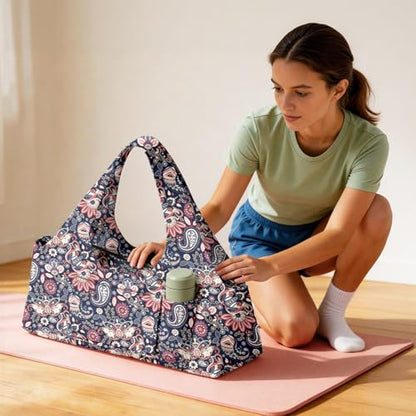Yoga Mat Bag for Women Men Large Yoga Bag Travel - color: Paisley Flowers