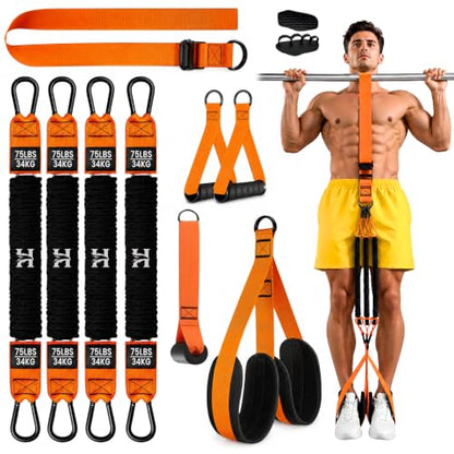 Pull Up Assistance Bands with Handles, Foot & Knee Straps, Bag for Home Gym
