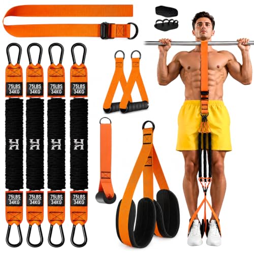 Pull Up Assistance Bands with Handles, Foot & Knee Straps, Bag for Home Gym