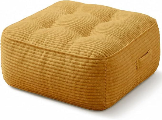 11" Thick Washable Floor Pillow for Adults, Yoga & Meditation Cushion with Handle, Square Large Pillows Seating with Removable Tufted Corduroy Cover for Tatami Living Room Board Games (Yellow) - color: Yellow