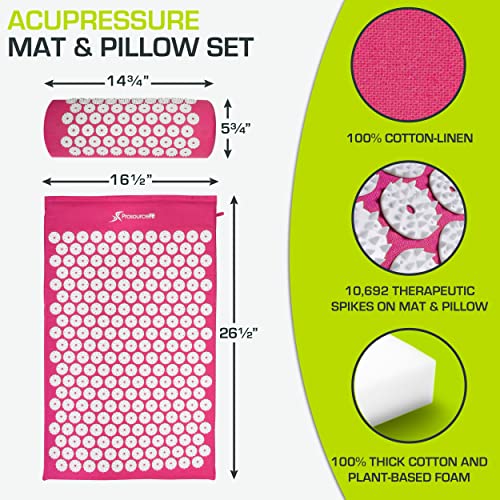 ProsourceFit Acupressure Mat and Pillow Set for Back/Neck Pain Relief and Muscle Relaxation, Pink - color: Large - Pink/White, size: Large