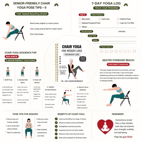 Chair Yoga for Seniors Over 60 Book, 30-Day Balance & Mobility Guide - color: White