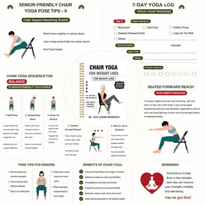 Chair Yoga for Seniors Over 60 Book, 30-Day Balance & Mobility Guide - color: White