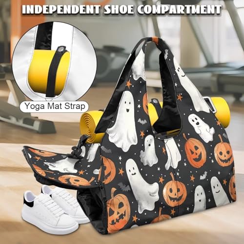 Yoga Mat Bag for Men Women Canvas Yoga Mat Carrier Take In Out Mat Easily for Beach Swim Bags Pool Sports Gym - color: Halloween Pumpkin