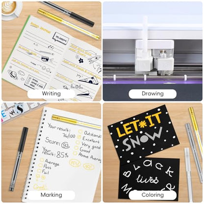 REALIKE Acrylic Gel Pens Compatible with Cricut Maker 4/Maker 3/Maker/Explore 5/4/3/Air 2/Air, Black White Silver Gold Acrylic Pens for Rocks, Paper, Wood, Canvas, Glass, Ceramic, Fabric (0.8 Tip)